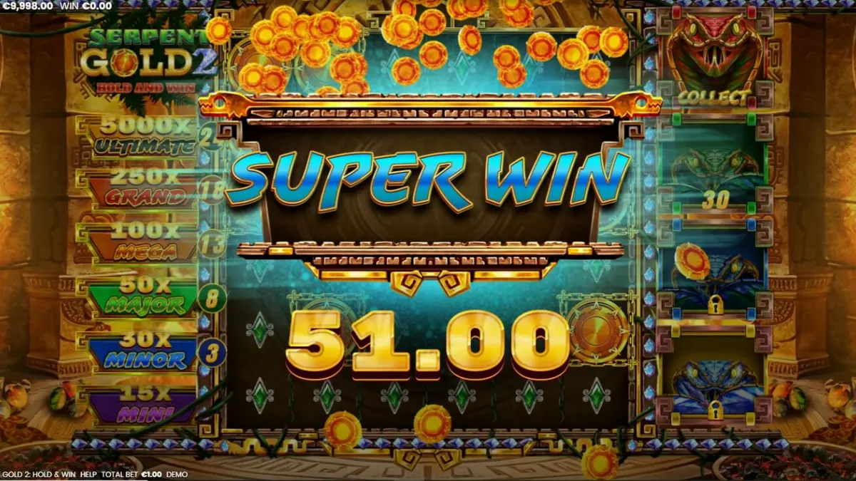 Interface do jogo Serpent Gold 2: Hold and Win em um smartphone