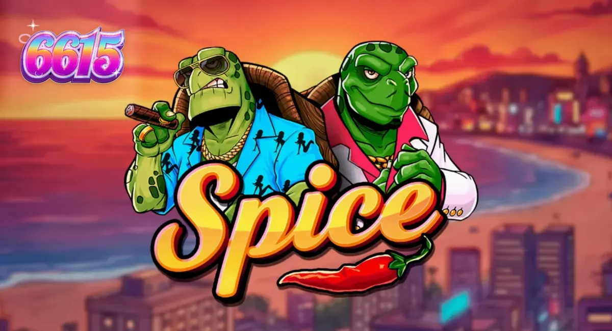 Interface vibrante e colorida do slot Spice com temática de tartarugas e estética neon.